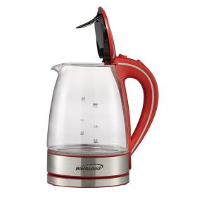 1,100-Watt 1.8-Qt. 7-Cup Cordless Tempered-Glass Electric Kettle with Auto Shut-off - Red