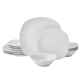12-Piece Square Porcelain Dinnerware Set - Tara White