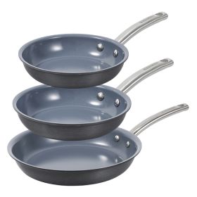 3-Piece Ceramic and Aluminum Skillet Set - Gray