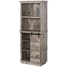 HOMCOM 64.5" Freestanding Kitchen Buffet Hutch, Rustic Pantry Storage Cabinet with Sliding Barn Door & Adjustable Shelf, Vintage Wood