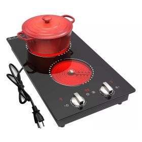 Electric Cooktop 2 Burners Plug-in Electric Stovetop Knob Control 120V 2100W