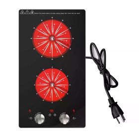 Electric Radiant Cooktop Built-in 2 Burners 12 inch Electric Stove Top Knob Control 2100W 110V Kids Lock & Timer Hot Surface Indicator Overheat P