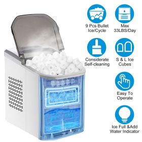 Electric Countertop Ice Maker with Ice Scoop Basket Self-cleaning Max 33LBS/24Hrs Ice Making Machine Bullet Ice Machine for Home Kitchen Office P