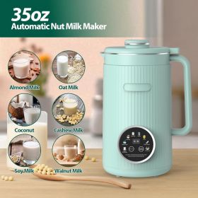 Nut Milk Maker Machine - 8 in 1 Soy Milk Maker Machine 35oz with Self-Cleaning, 18H Delay Start & 4H Keep Warm (Color: Green)